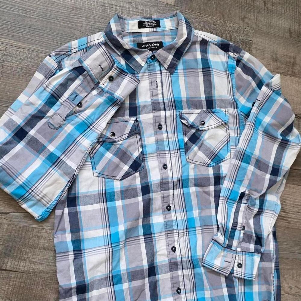Eighty-Eight (Platinum) Men's Plaid Button Down Shirt